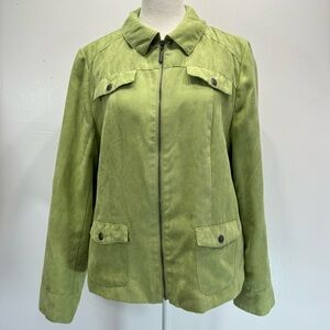 Light Green Faux Suede Zip Front Jacket with Pockets by Studio Works Petites 14P